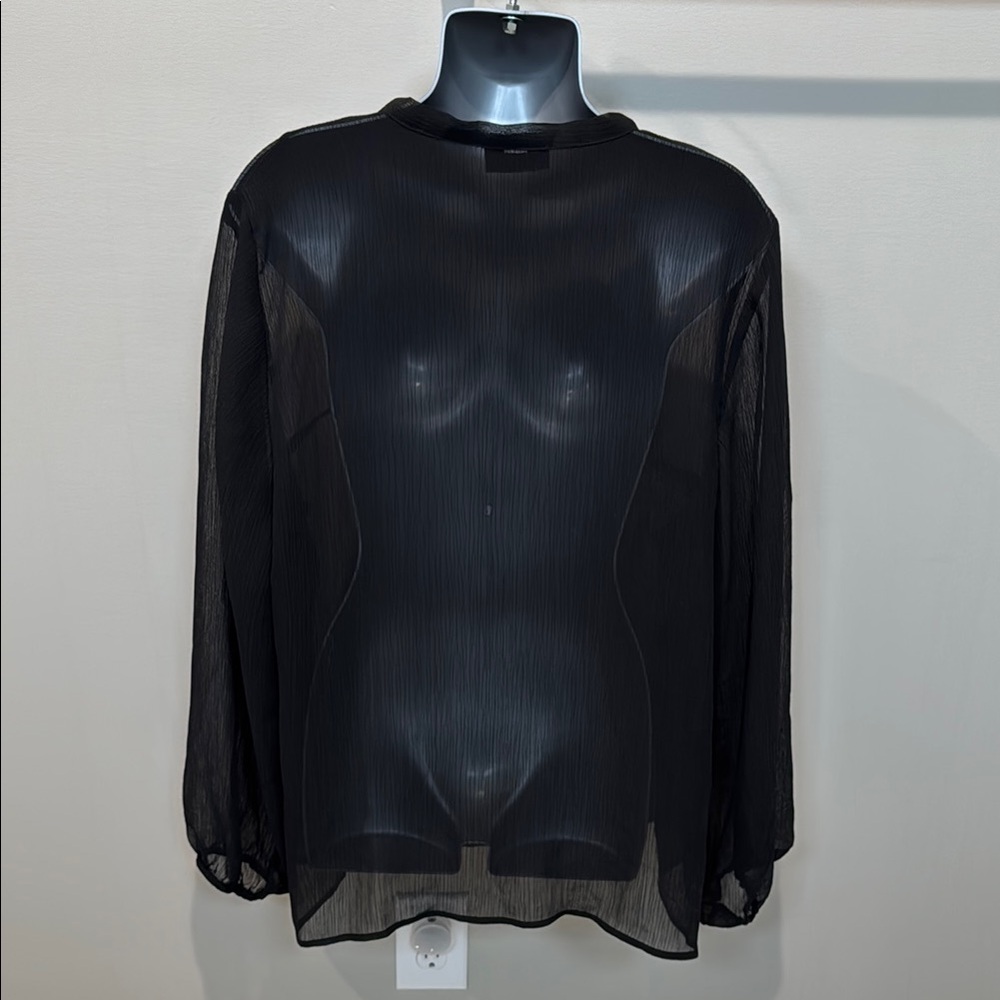 Lane Bryant Black Blouse with Relaxed Fit Tie Front - Picture 3 of 4